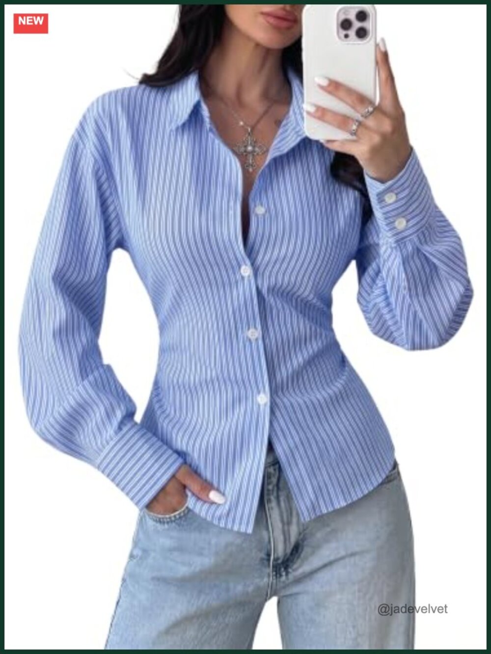Wrinkle Resistant Striped Long Sleeve Button Down Shirt for Women Office Casual